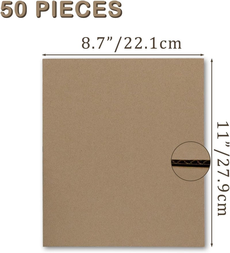 HESESOH 50 Pack Corrugated Cardboard Sheets 8.7"L x 11"W, Flat Kraft Sheet for DIY Glass Divider Kits and Crafts Supplies, Brown - Image 2